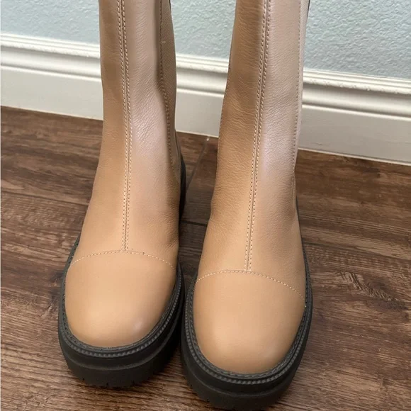 NWT Sam Edelman Wellington Waterproof Sesame Leather Chelsea Boots Size 7.5